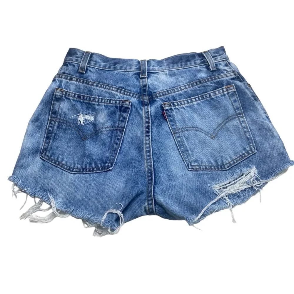 Vintage Levi’s 550 Cut-Offs Denim Shorts Frayed Hem Distressed Blue Sz 10